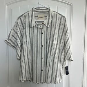 Lucky Brand Distressed Black and Off White Button Down Shirt - NWT